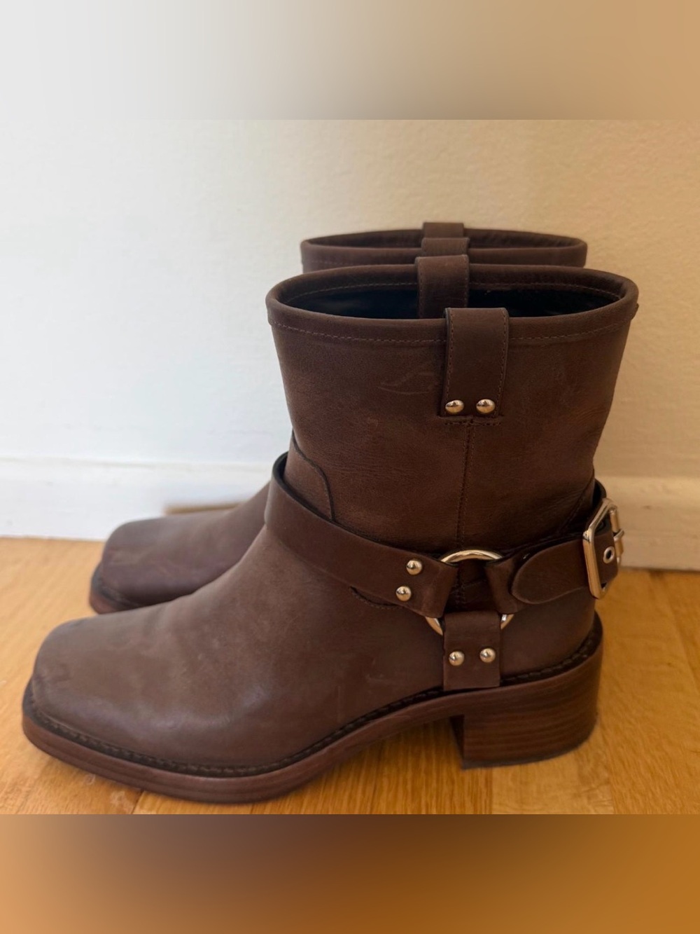 Reformation Brown Leather Harness Ankle Boots - Women Size 8.5